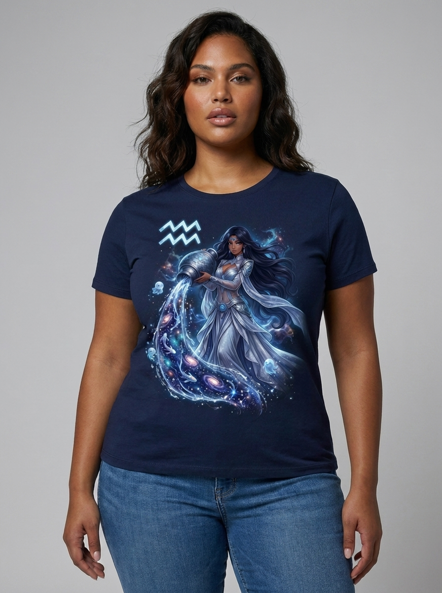 Aquarius Woman Zodiac T-Shirt | Cosmic Water Bearer | MZD Collection