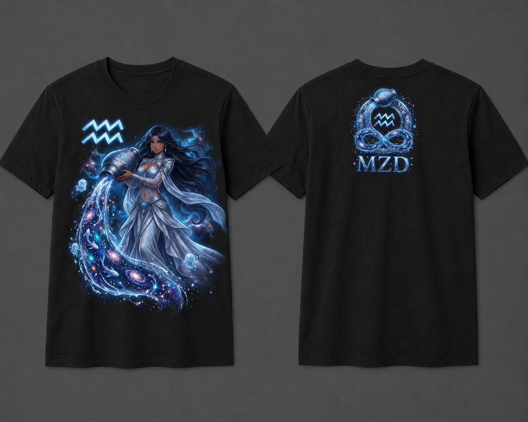 Aquarius Woman Zodiac T-Shirt | Cosmic Water Bearer | MZD Collection